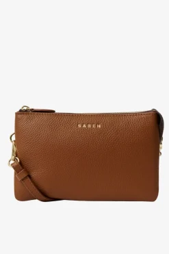 Saben Tilly Multi Pocket Tan Leather Crossbody Clutch
