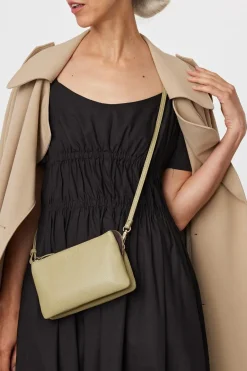 Saben Tilly Multi Pocket Tussock Pale Green Leather Crossbody Clutch