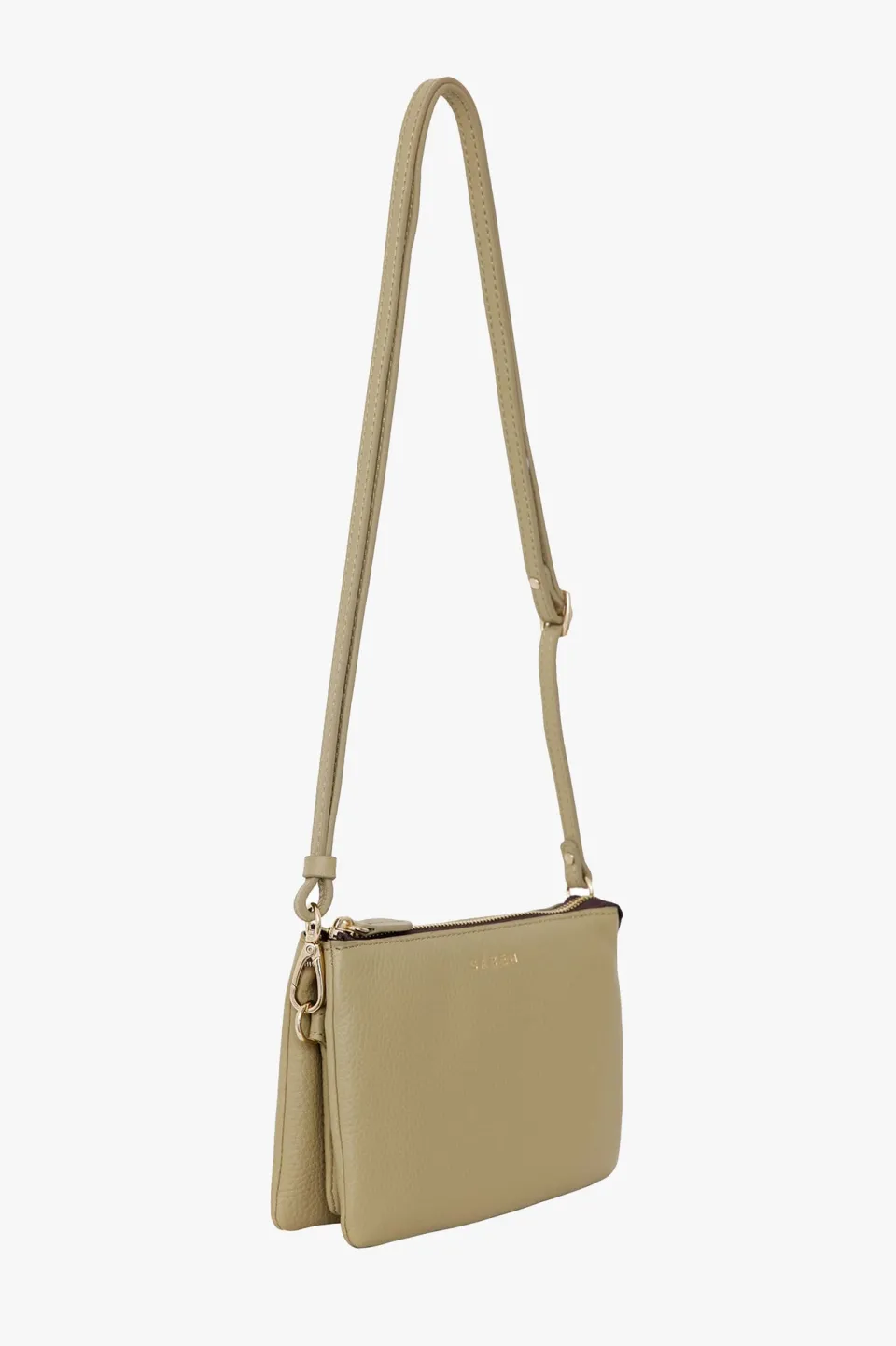 Saben Tilly Multi Pocket Tussock Pale Green Leather Crossbody Clutch