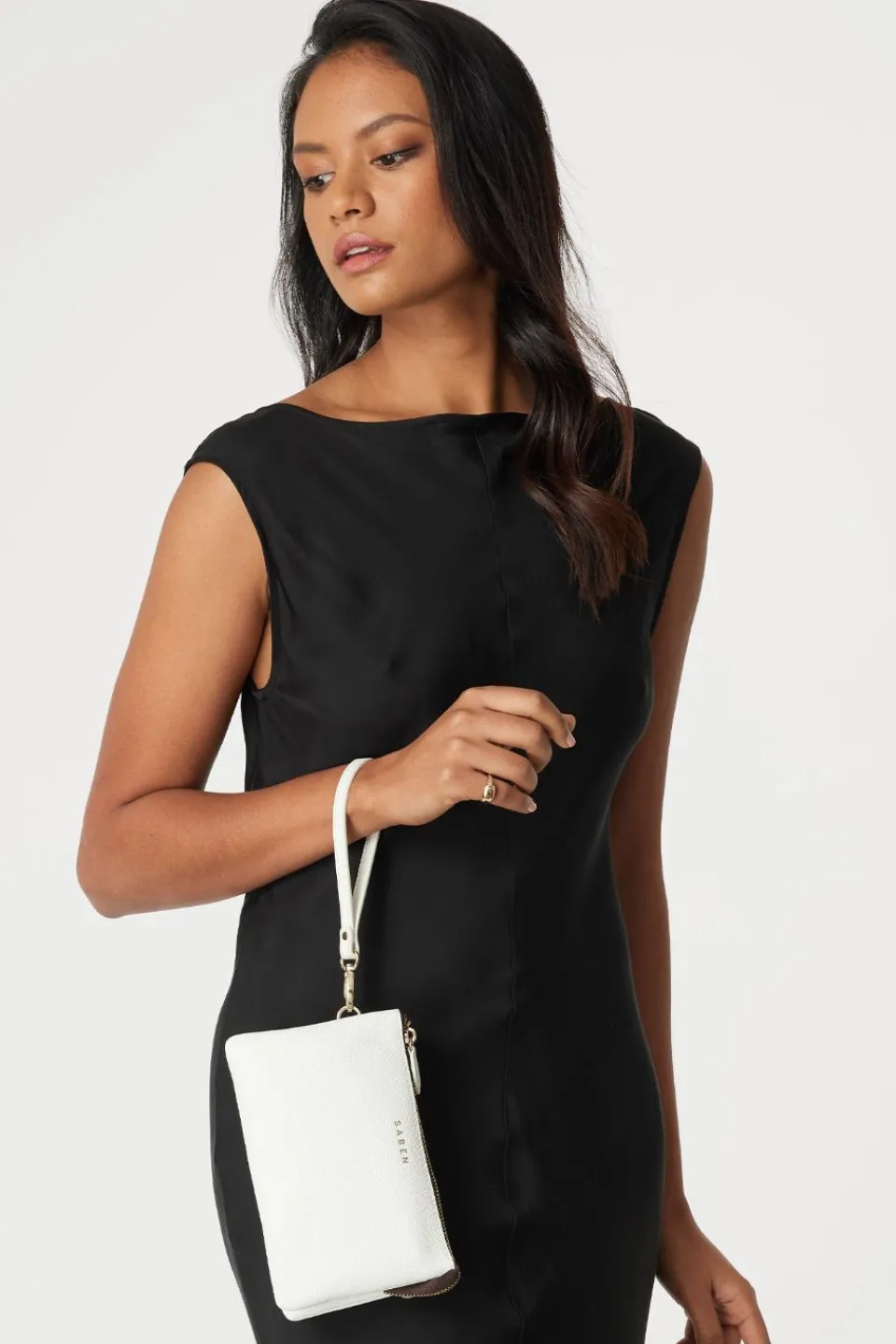 Saben Tilly Multi Pocket White Leather Crossbody Clutch