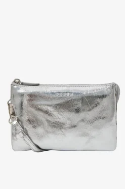 Saben Tilly Silver Crinkle Leather Crossbody Bag