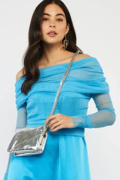 Saben Tilly Silver Crinkle Leather Crossbody Bag