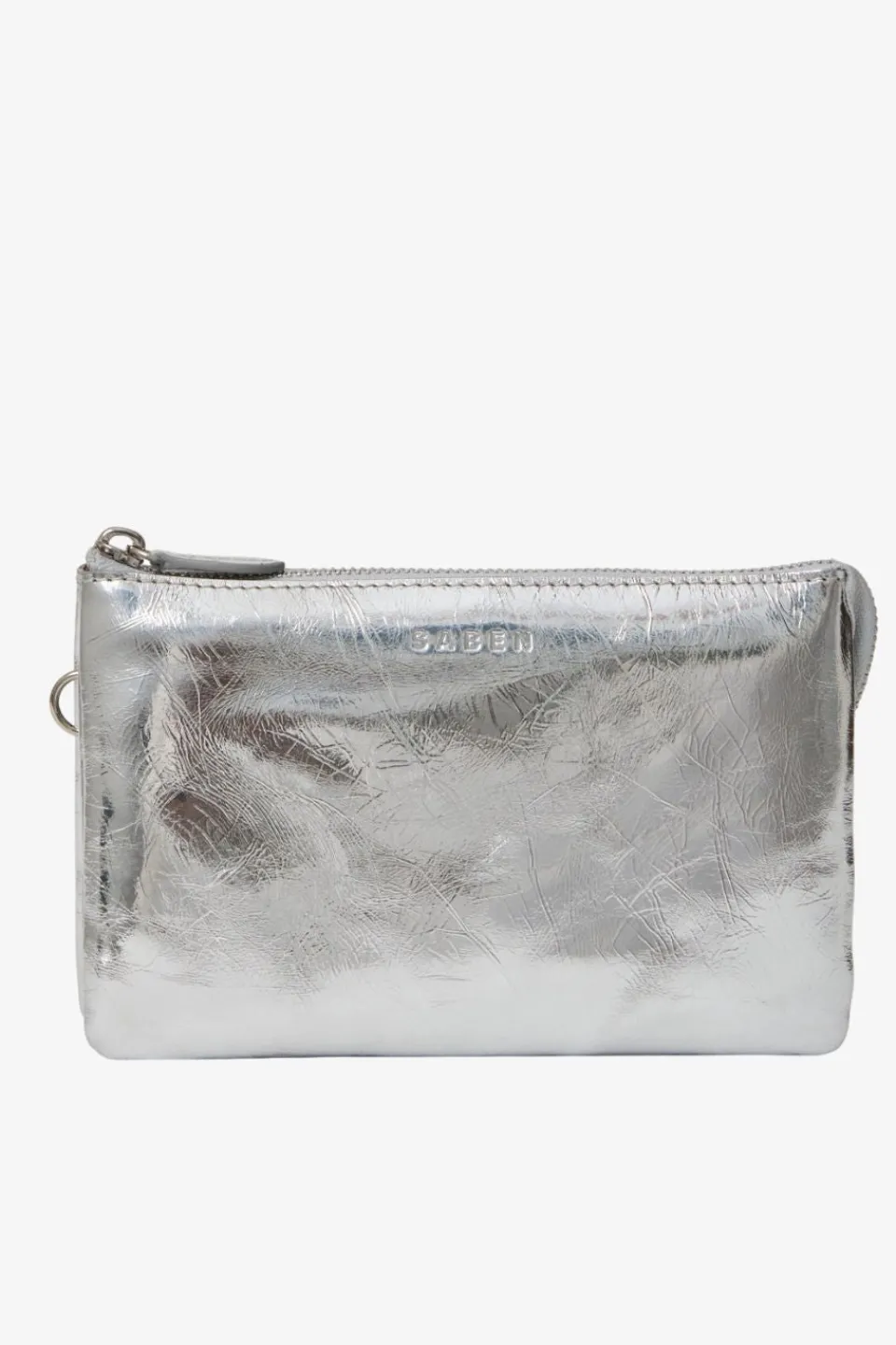 Saben Tilly Silver Crinkle Leather Crossbody Bag