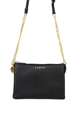 Saben Tilly's Big Sis Black Multi Pocket Chain Strap Leather Large Clutch