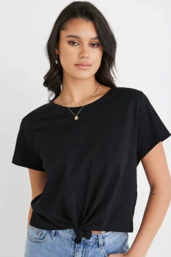 Humble + Heart Timely Black Tie Front Organic Tee