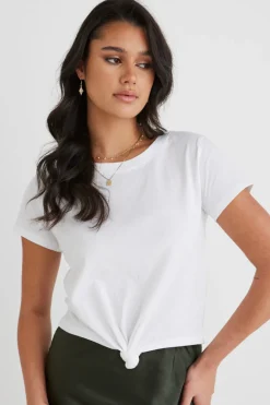 Humble + Heart Timely White Tie Front Organic Tee