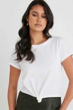 Humble + Heart Timely White Tie Front Organic Tee