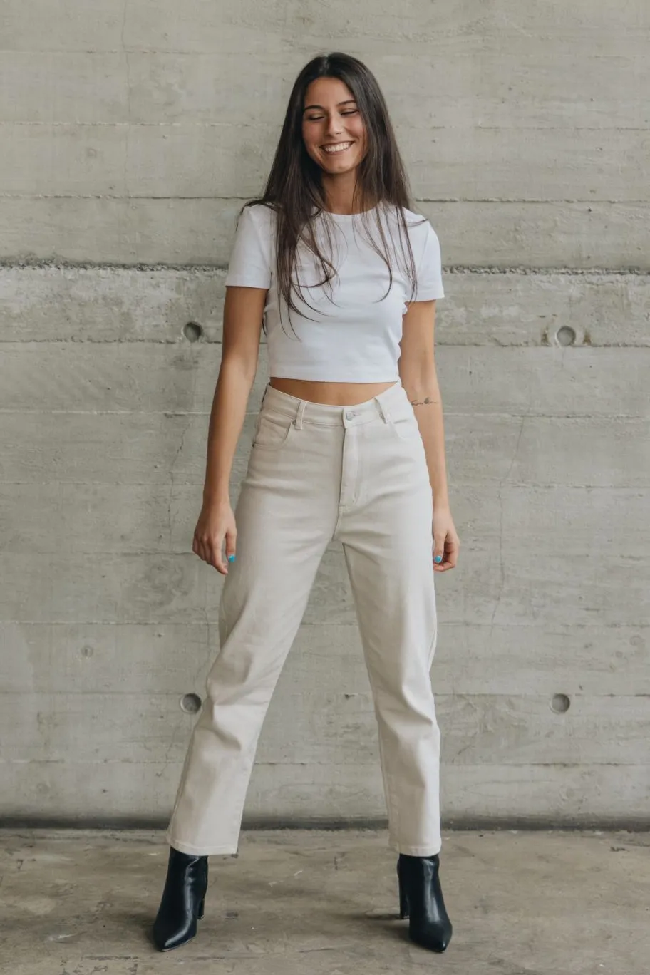 Among the Brave Tommy Ecru High Waist Straight Leg Jean