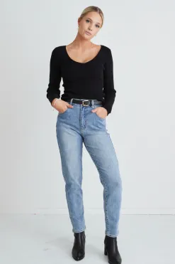 Among the Brave Tommy Mid Blue High Waist Straight Leg Jean