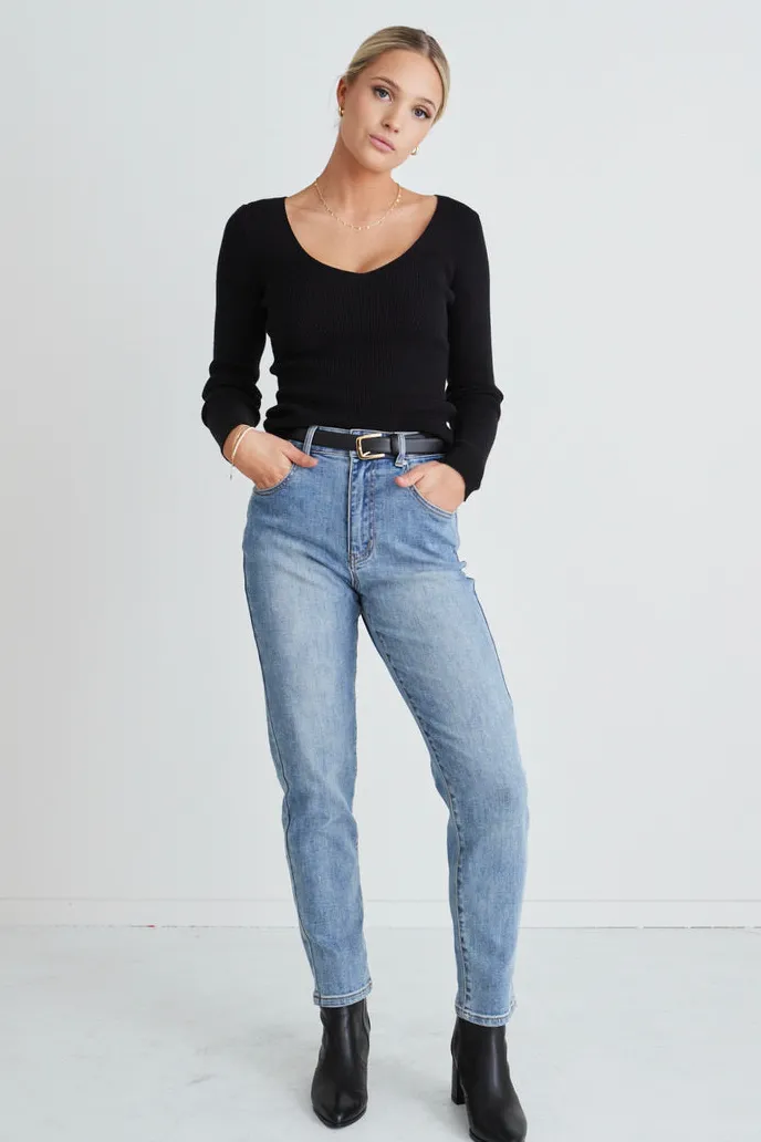 Among the Brave Tommy Mid Blue High Waist Straight Leg Jean