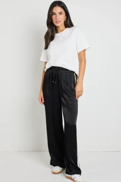 Stories be Told Townie Black Satin Side Stripe Elastic Waist Pants