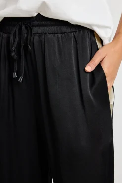 Stories be Told Townie Black Satin Side Stripe Elastic Waist Pants
