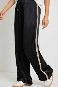 Stories be Told Townie Black Satin Side Stripe Elastic Waist Pants