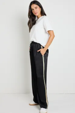Stories be Told Townie Black Satin Side Stripe Elastic Waist Pants