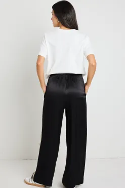 Stories be Told Townie Black Satin Side Stripe Elastic Waist Pants