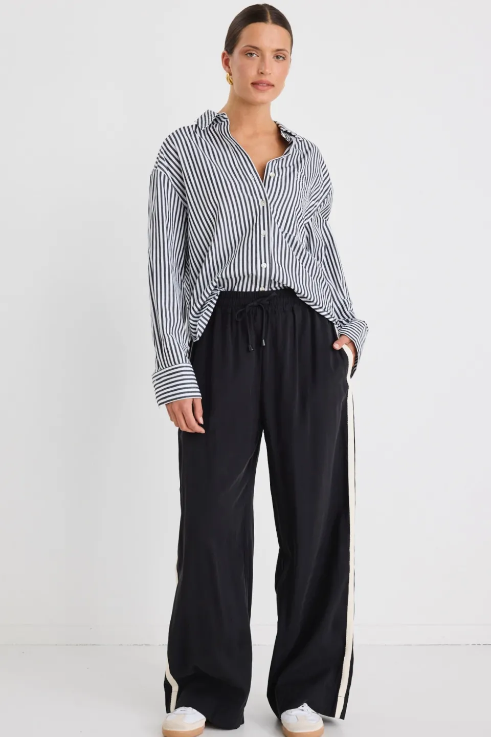 Stories be Told Townie Black Stripe Side Tape Wide Leg Pants