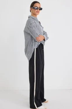 Stories be Told Townie Black Stripe Side Tape Wide Leg Pants