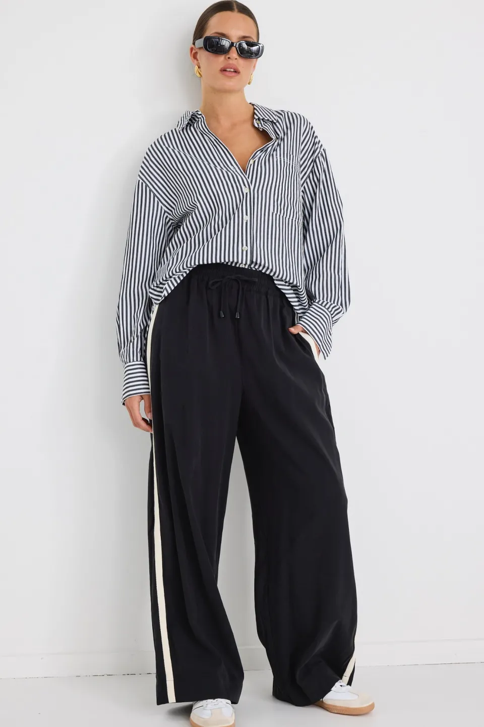 Stories be Told Townie Black Stripe Side Tape Wide Leg Pants