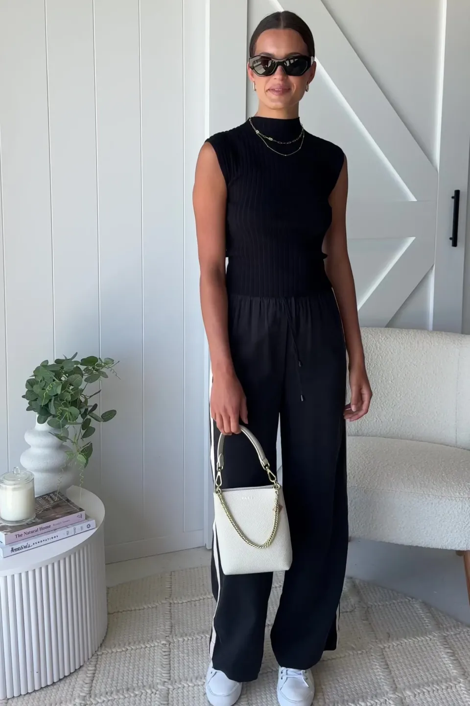 Stories be Told Townie Black Stripe Side Tape Wide Leg Pants