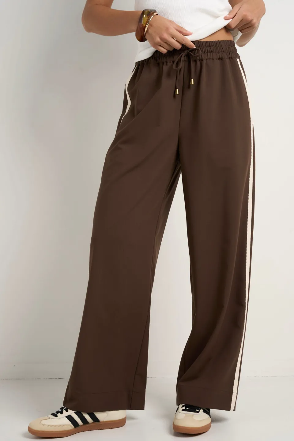 Stories be Told Townie Chocolate Stripe Side Tape Wide Leg Pants