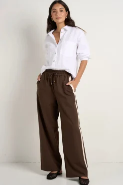 Stories be Told Townie Chocolate Stripe Side Tape Wide Leg Pants