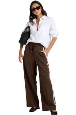 Stories be Told Townie Chocolate Stripe Side Tape Wide Leg Pants