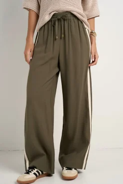 Stories be Told Townie Olive Stripe Side Tape Wide Leg Pants