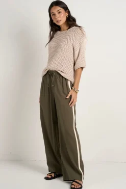 Stories be Told Townie Olive Stripe Side Tape Wide Leg Pants