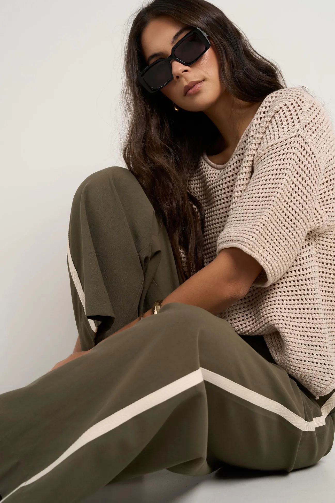 Stories be Told Townie Olive Stripe Side Tape Wide Leg Pants