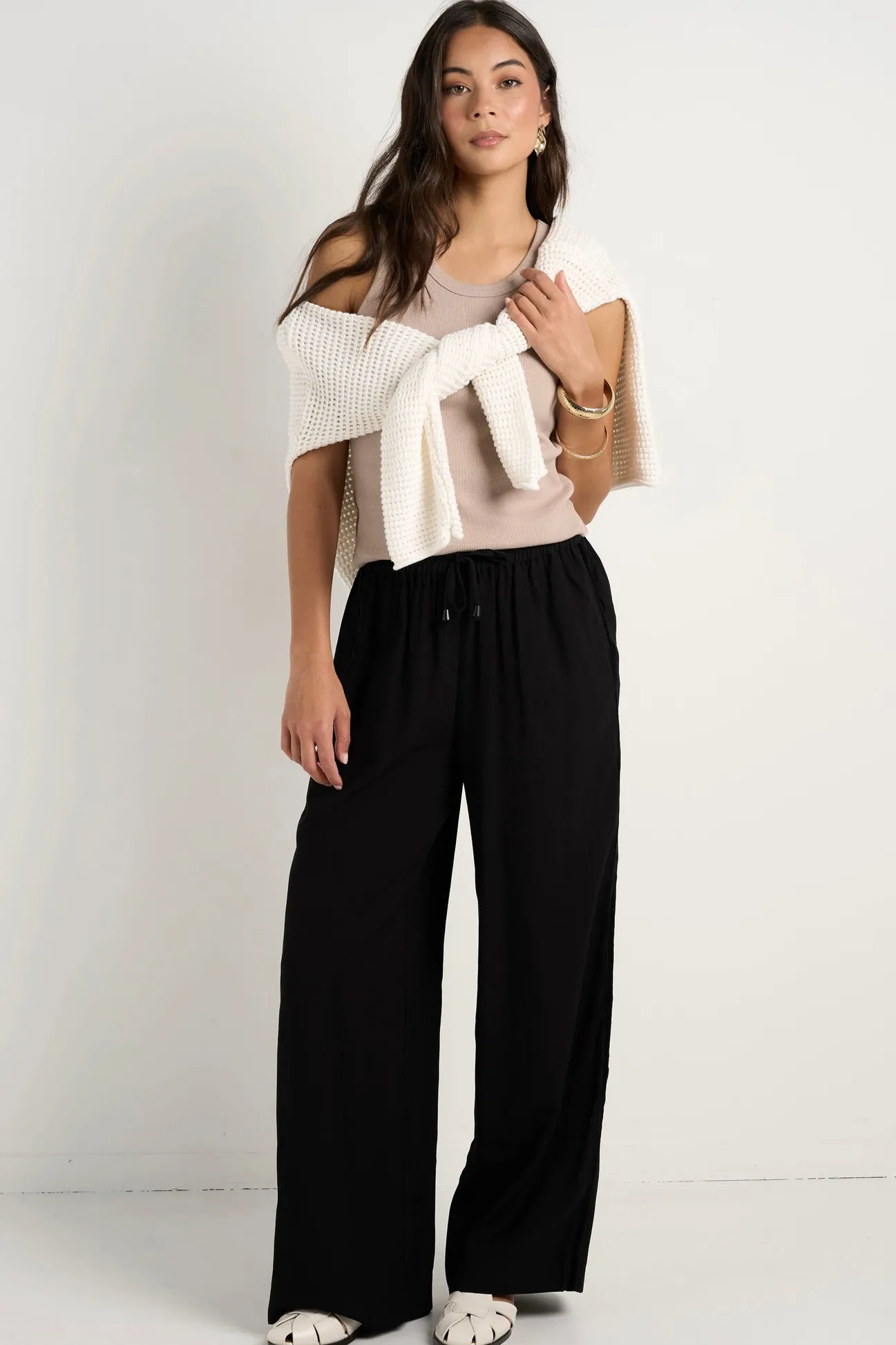 Stories be Told Townie Onyx Velvet Stripe Side Wide Leg Pants