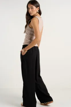 Stories be Told Townie Onyx Velvet Stripe Side Wide Leg Pants