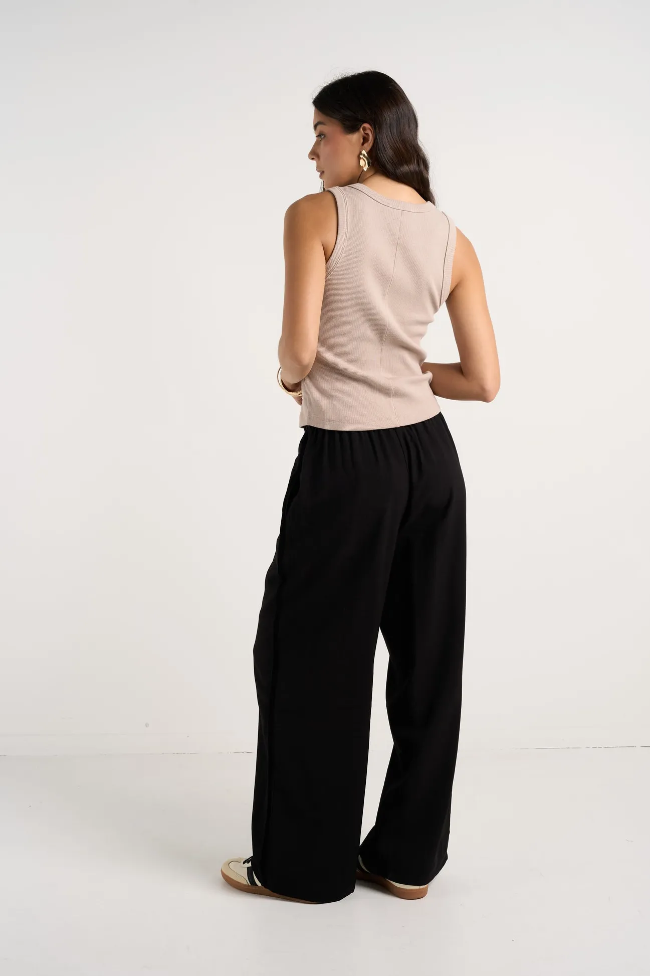 Stories be Told Townie Onyx Velvet Stripe Side Wide Leg Pants