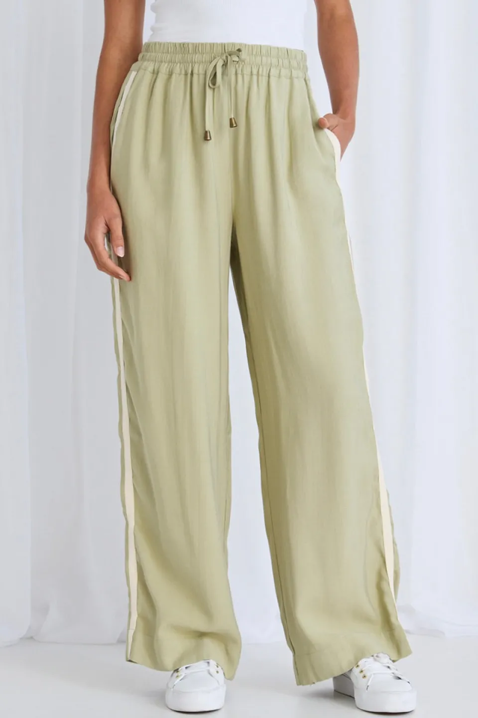 Stories be Told Townie Sage Stripe Side Tape Wide Leg Pants