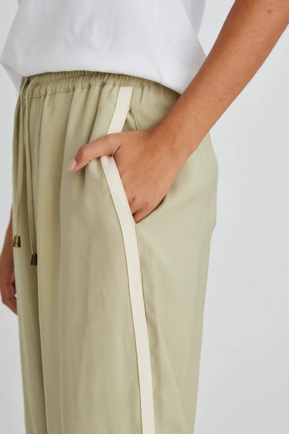 Stories be Told Townie Sage Stripe Side Tape Wide Leg Pants