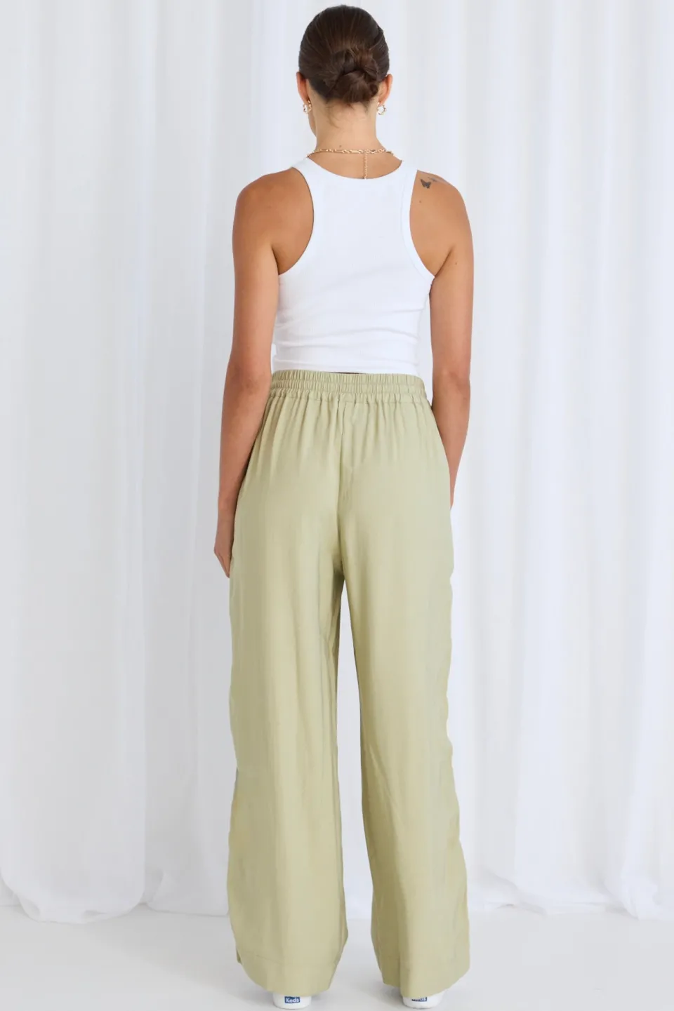 Stories be Told Townie Sage Stripe Side Tape Wide Leg Pants