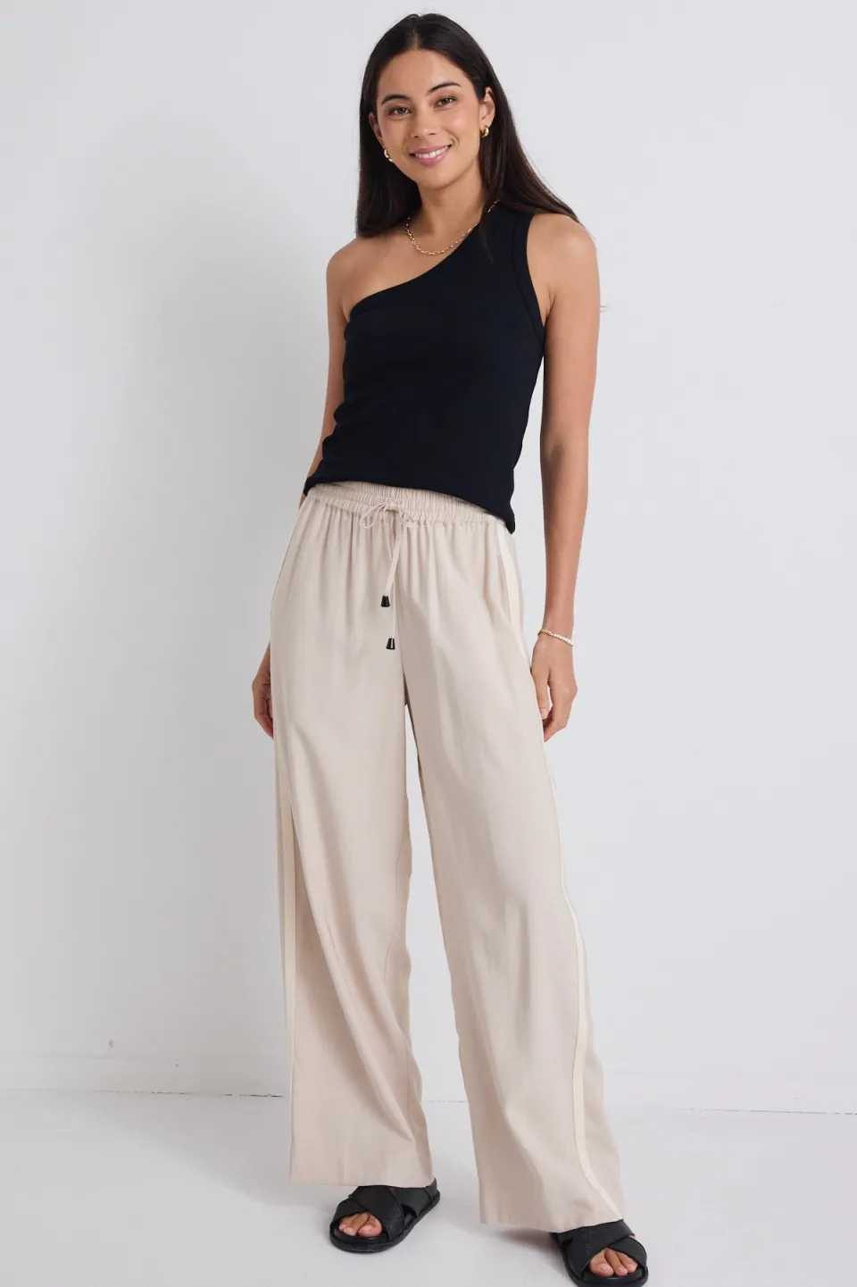 Stories be Told Townie Sand Stripe Side Tape Wide Leg Pants