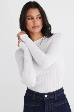Among the Brave Trace White Sheer LS Knit Top