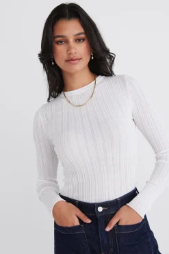 Among the Brave Trace White Sheer LS Knit Top