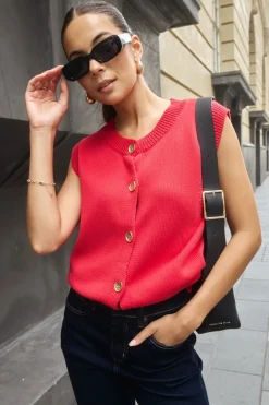 Stories be Told Trait Cherry Crewneck Knitted Vest Top