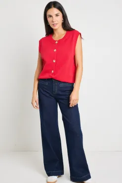 Stories be Told Trait Cherry Crewneck Knitted Vest Top