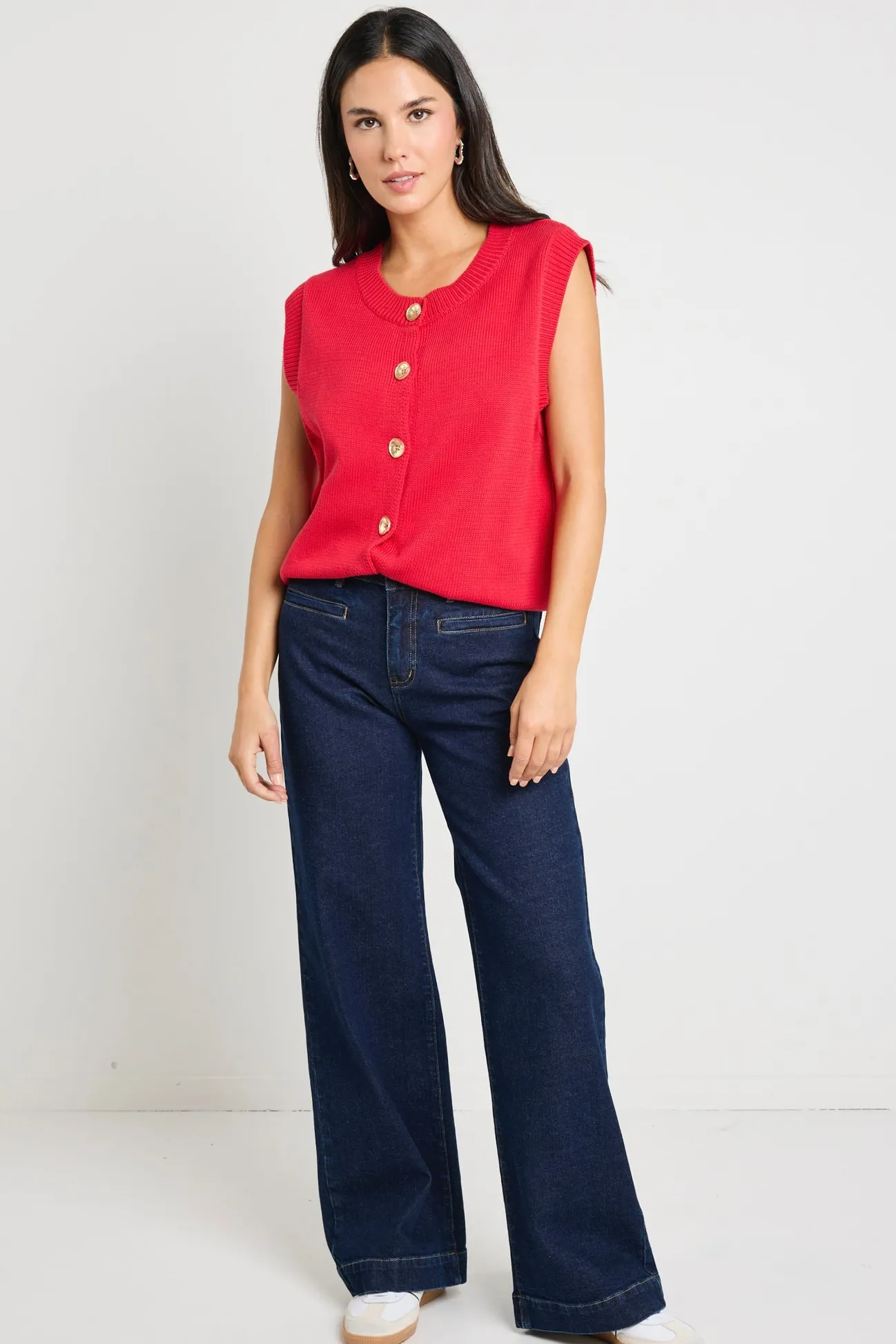 Stories be Told Trait Cherry Crewneck Knitted Vest Top