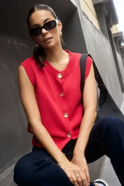 Stories be Told Trait Cherry Crewneck Knitted Vest Top
