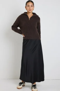 Stories be Told Trinket Chocolate Quater Zip Cable Jumper