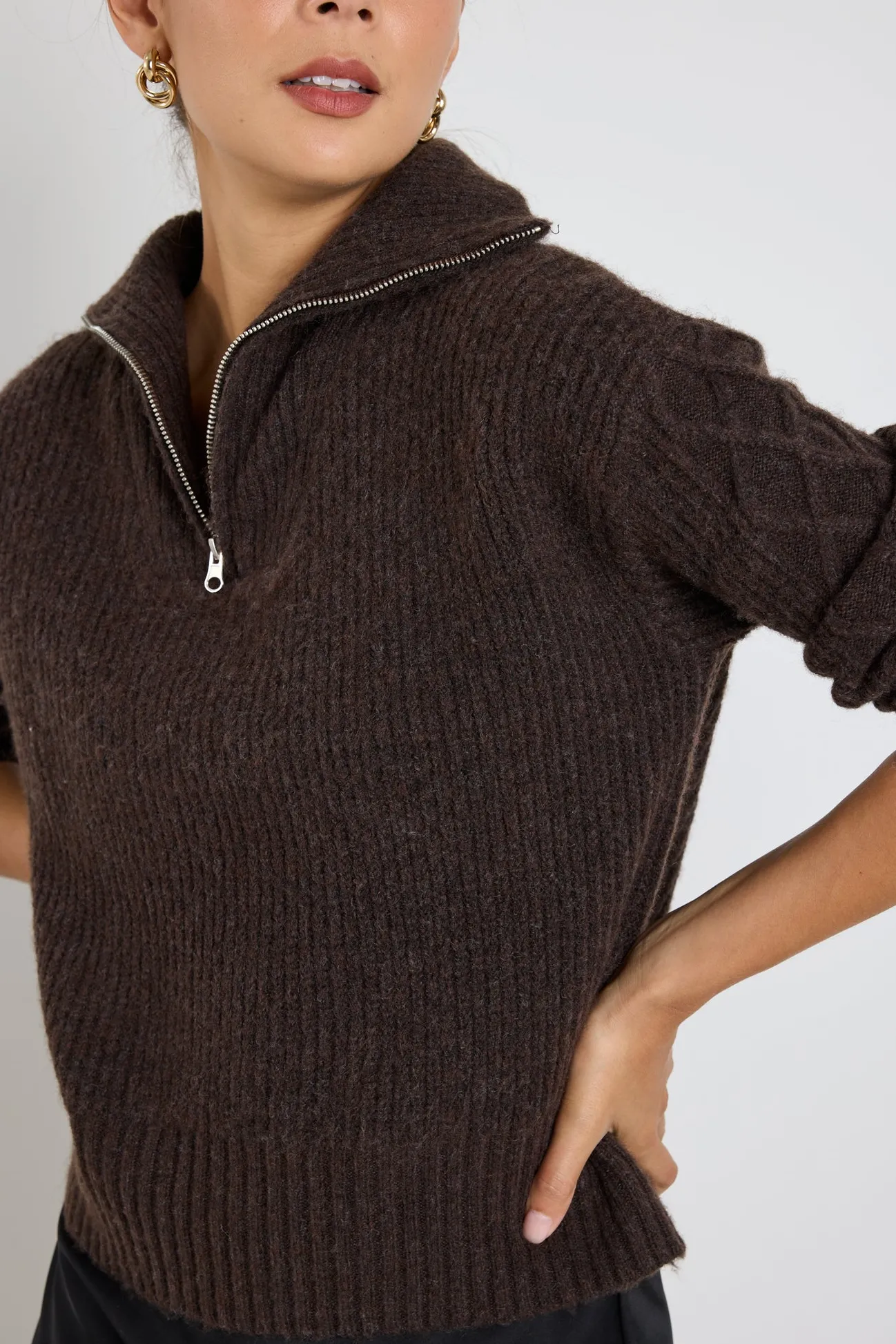 Stories be Told Trinket Chocolate Quater Zip Cable Jumper