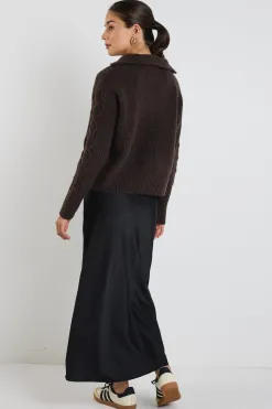 Stories be Told Trinket Chocolate Quater Zip Cable Jumper