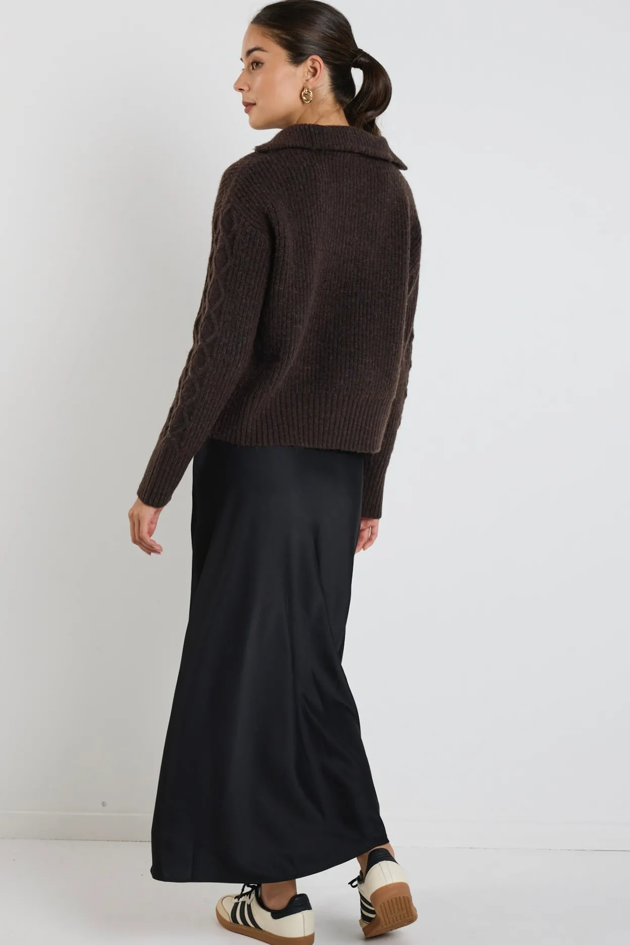 Stories be Told Trinket Chocolate Quater Zip Cable Jumper