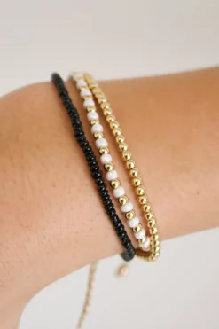 Humble + Heart Triple Bead EOL Gold Black White Bracelet