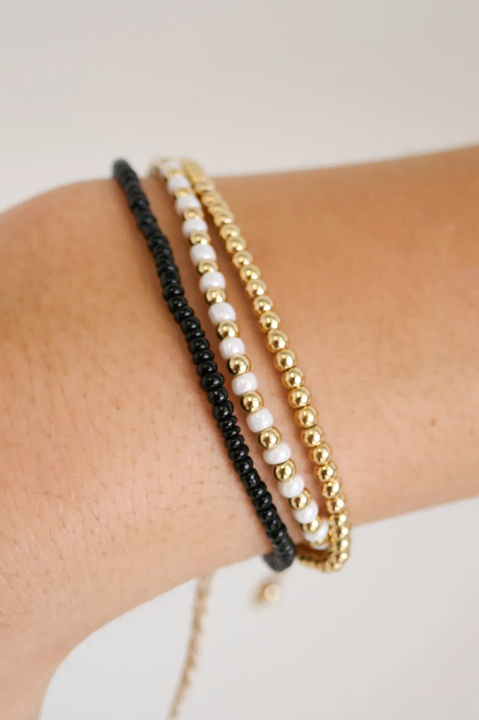 Humble + Heart Triple Bead EOL Gold Black White Bracelet