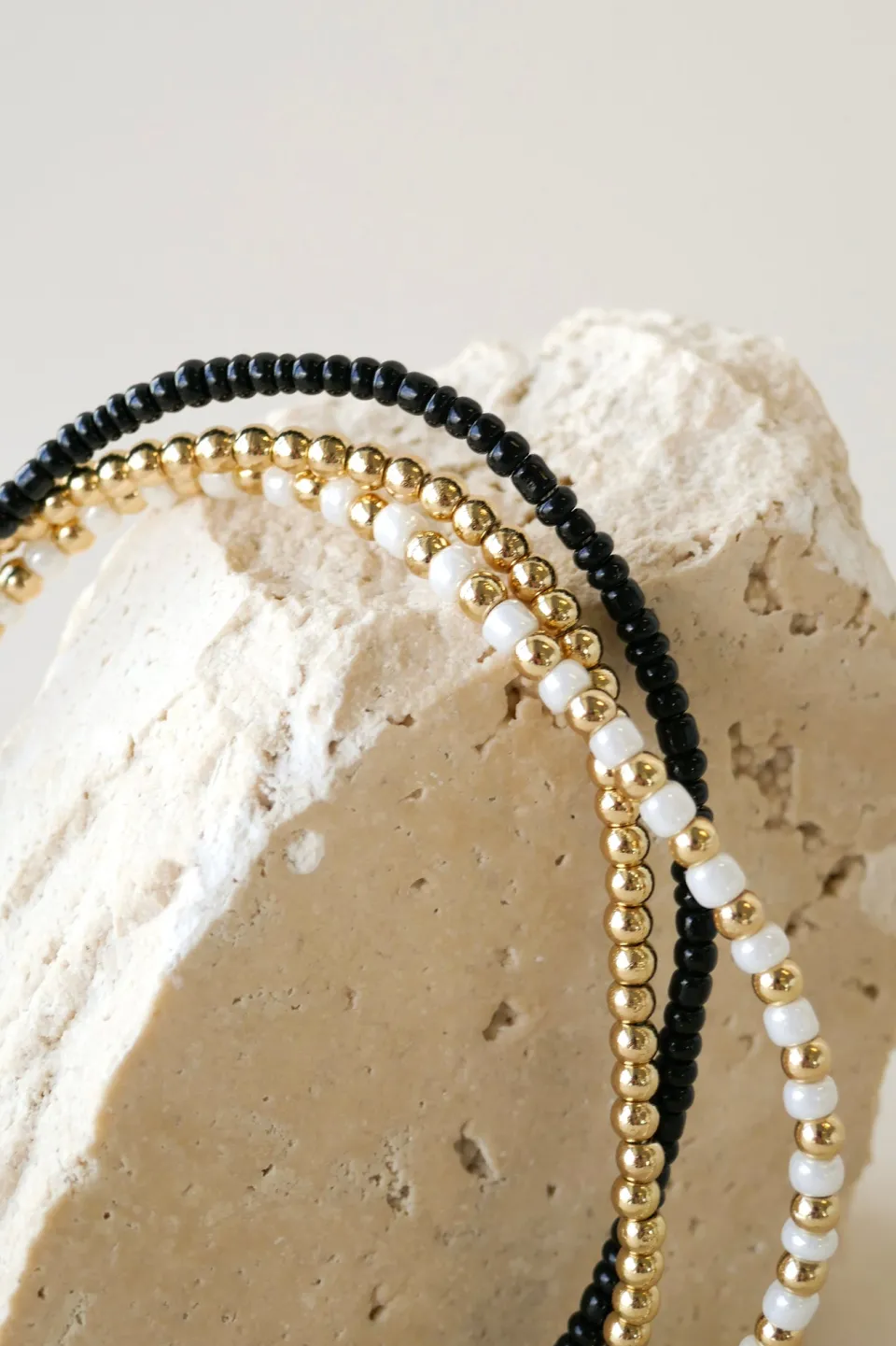 Humble + Heart Triple Bead EOL Gold Black White Bracelet
