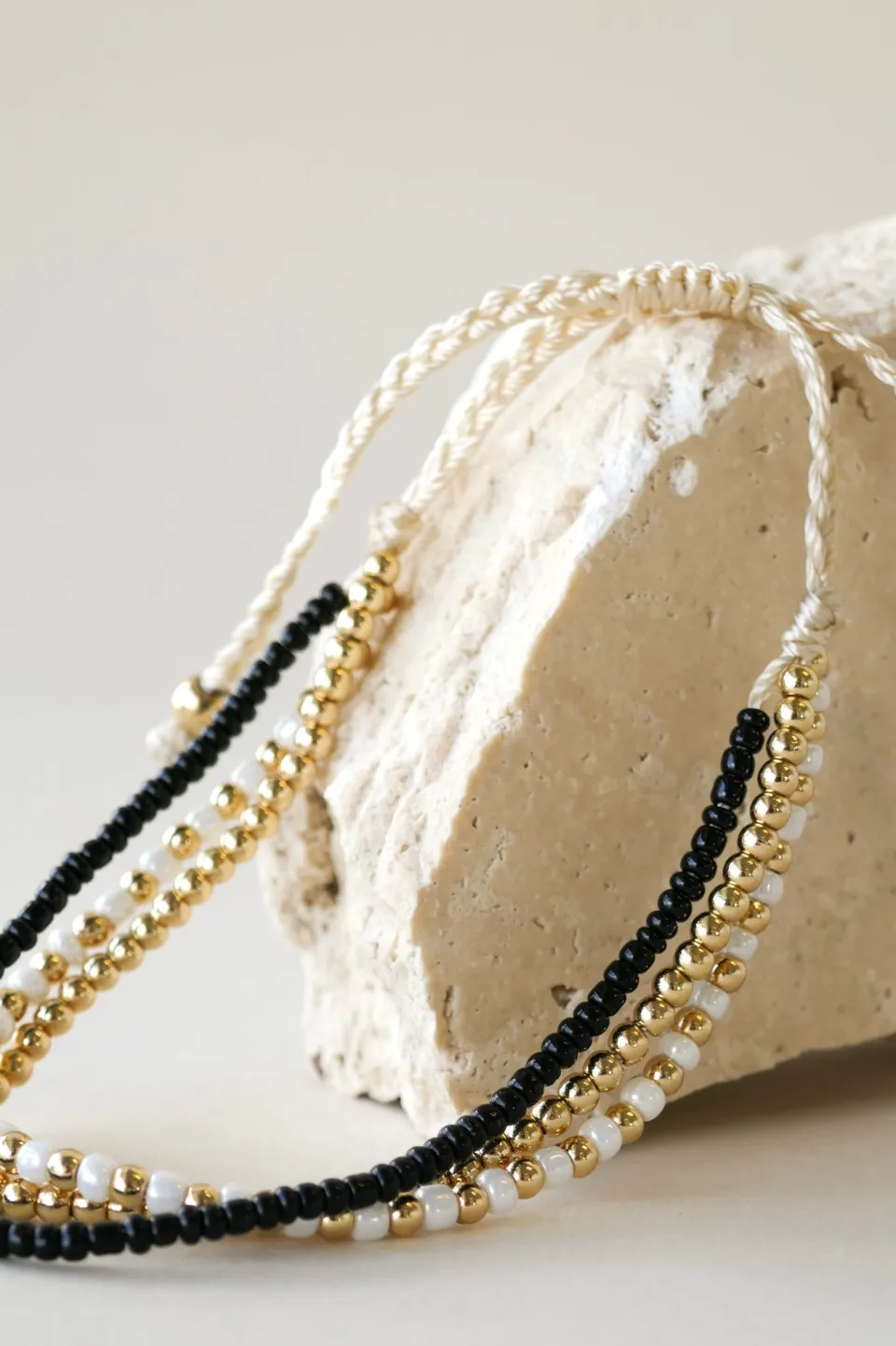 Humble + Heart Triple Bead EOL Gold Black White Bracelet
